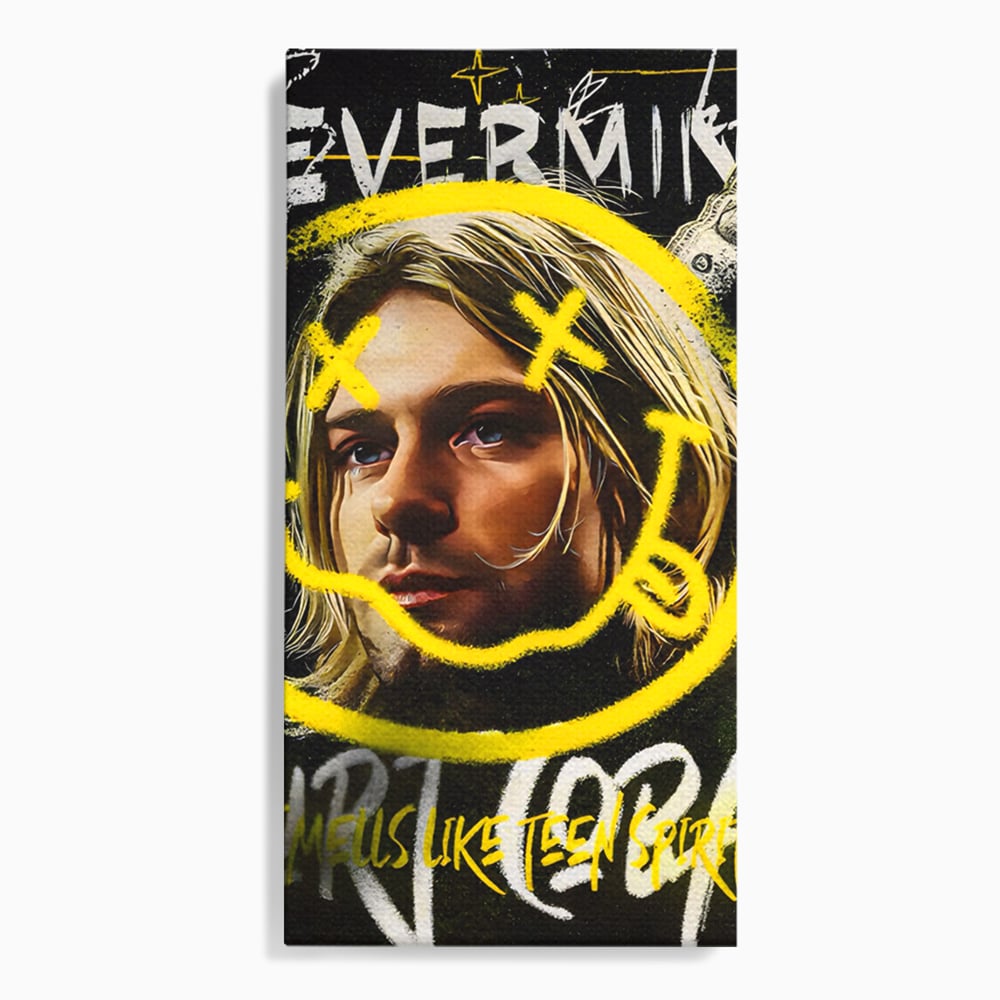 Tablou canvas cu tablou canvas cu portretul lui kurt cobain, fara rama, pe sasiu de lemn